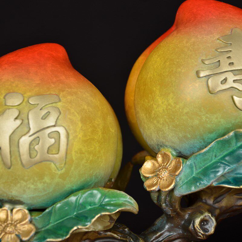 彩铜福寿双全寿桃摆件家居客厅大寿礼品送老人长辈祝寿贺寿礼品