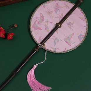国风花瑶竹帘扇可折叠旋转复古紫竹长柄腰扇汉服拍摄道具扇子团扇