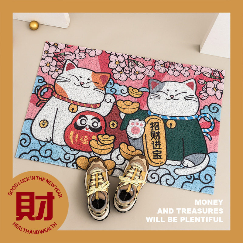 招财猫进门地垫丝圈门垫入户门脚垫防滑门垫卧室厨房客厅入门地垫