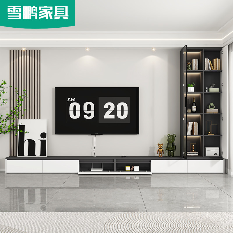 家用客厅落地电视柜一体组合墙柜收纳储物柜书柜书架6d81