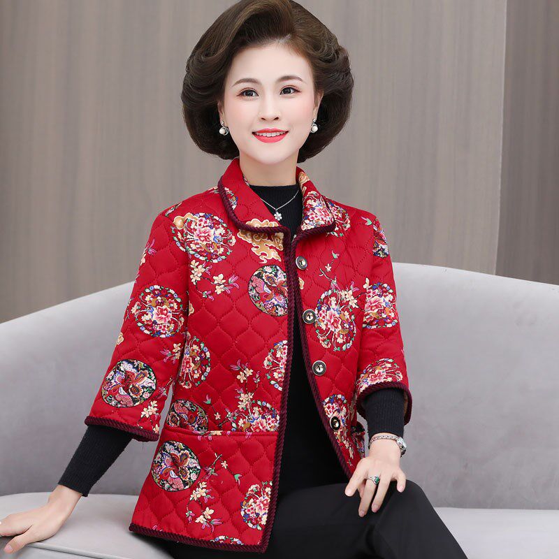 中老年七分袖棉衣大码老人马甲女加绒加厚冬季妈妈装短袖护肩外套