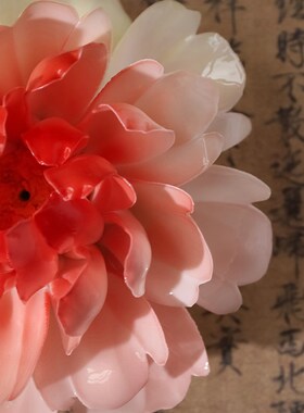 陶瓷芍药花花朵摆件釉下彩手工捏花新中式办公室茶室桌面香插装饰