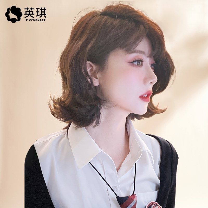 英琪假发女短发空气刘海外翻羊毛卷蛋卷头短卷发全真发全头套无痕