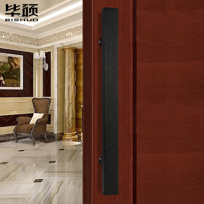 玻璃门拉手祥云不锈钢大门拉手推拉门木门把手加厚有框门把手黑色