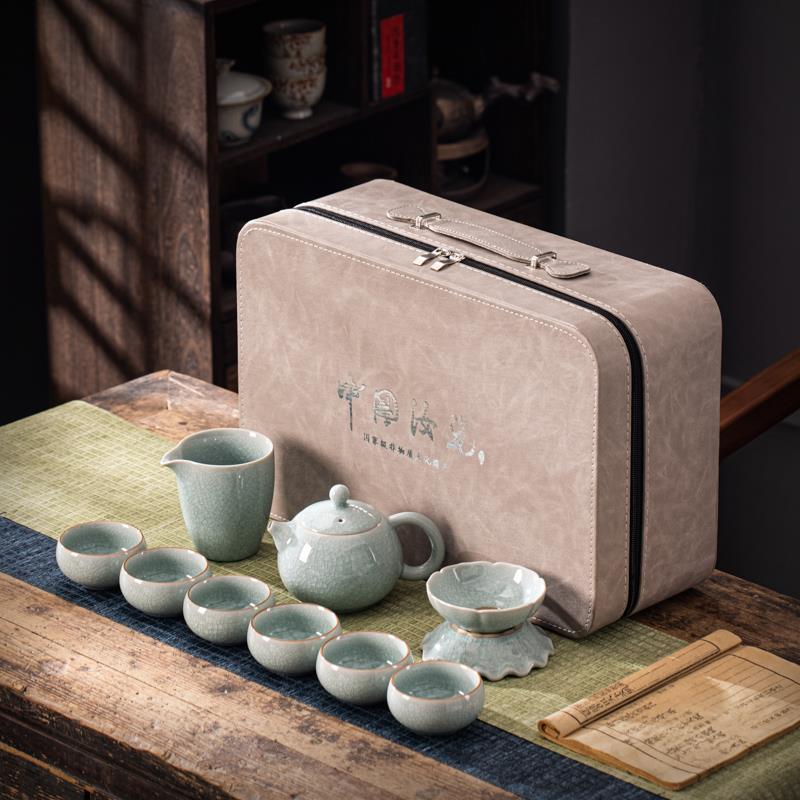 青瓷茶具套组冰花釉开片功夫茶具家用办公室轻奢中式陶瓷盖碗茶杯