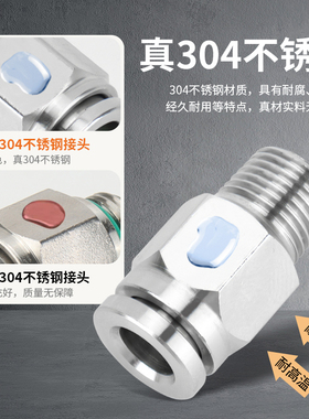 304不锈钢快插接头螺纹直通耐高温PC8-02气动气管4分金属快速接头