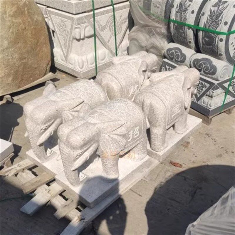 天然花岗岩雕刻大象镇宅家居传统招财进宝客厅惠安石雕吉象一对