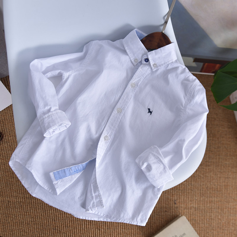 儿童纯棉白衬衫中大童男童白色长袖衬衫百搭薄款纯棉长袖演出衬衣