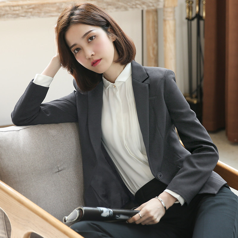黑色西装外套女职业套装2021新款春秋正装面试小个子女士灰色西服