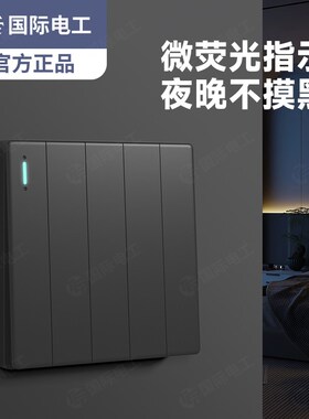 家用86型客厅照明五开单控灯开关5开一路双控墙壁暗装5联灰色面板