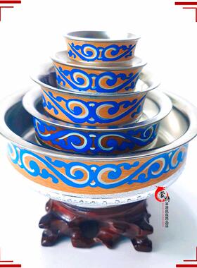 蒙古仿银碗奶茶敬酒碗蒙古族工艺品彩绘银色顶碗舞蹈碗道具碗酒具