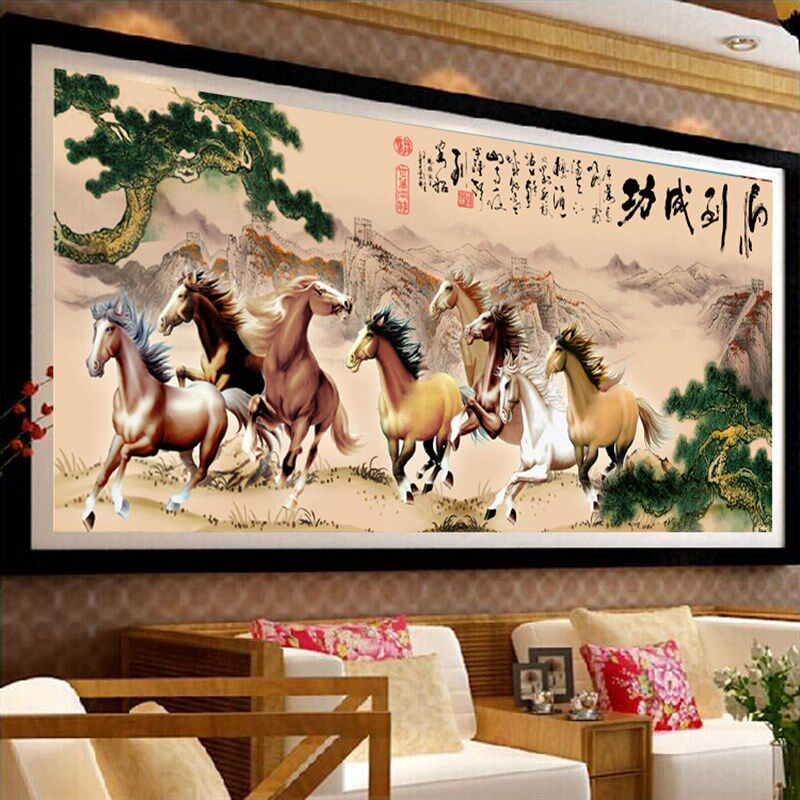 八骏图十字绣2021新款线绣客厅大幅风景马到成功八匹马自己绣手工