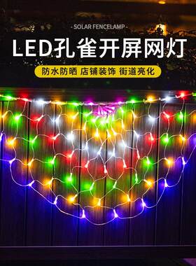 户外窗帘灯网红孔雀开屏网灯彩灯闪灯串灯满天星灯亮化装饰灯氛围