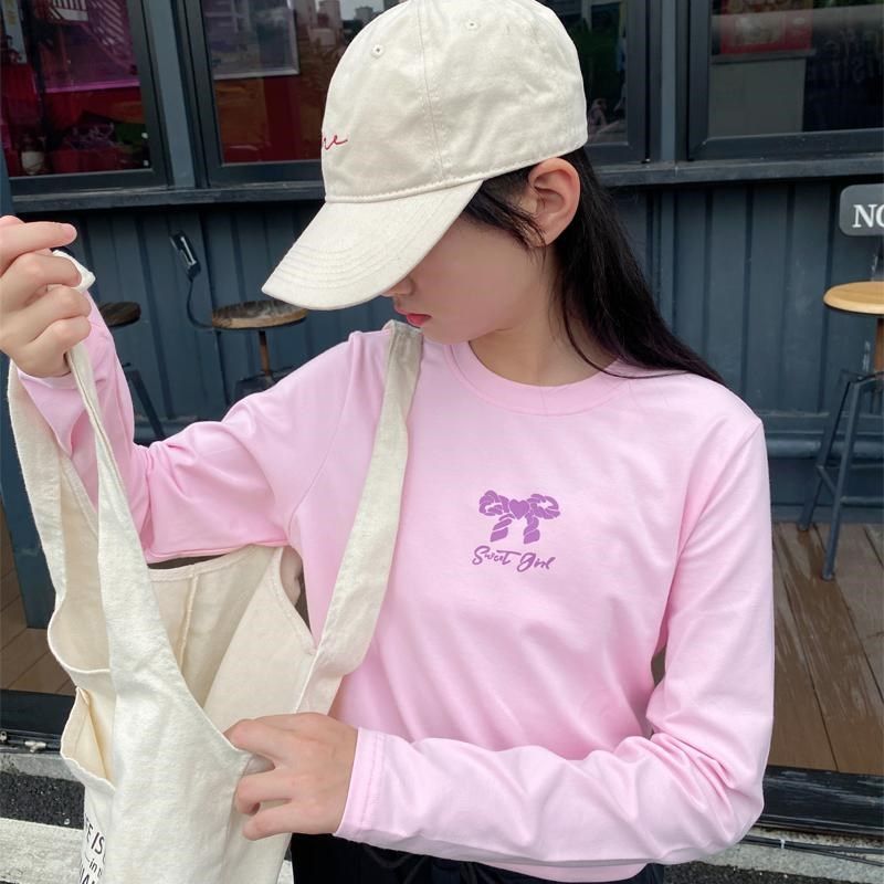 女童长袖T恤白色2025春季秋新儿童纯棉打底衫上衣中大童圆领洋气