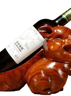 花梨木雕福猪酒架摆件创意葡萄红酒架家居客厅酒柜装饰工艺品摆设