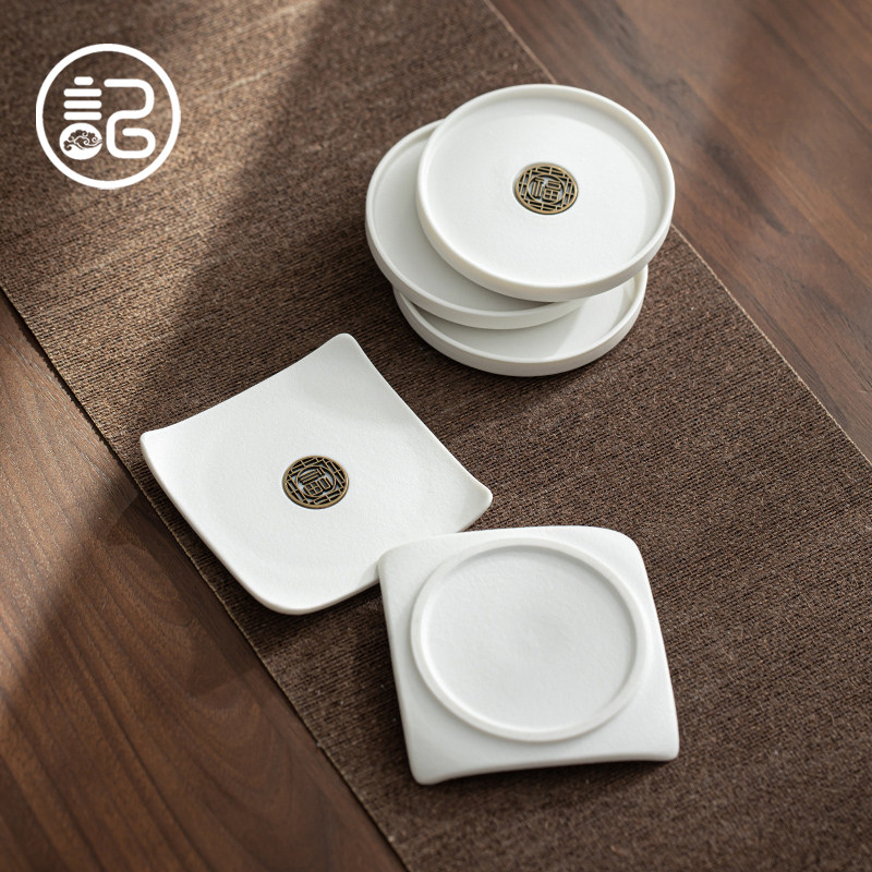 记今朝 白色粗陶 陶瓷杯垫 茶具用品配件茶 日式茶道家用杯托圆形