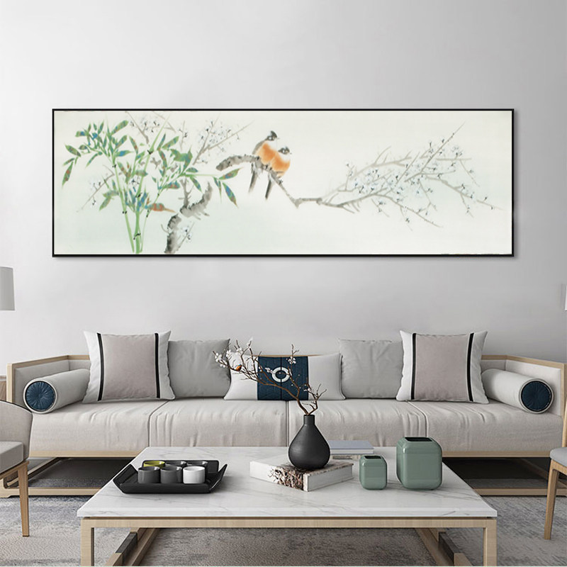 主卧室床头装饰画新中式客厅沙发背景墙挂画房间茶室禅意花鸟字画