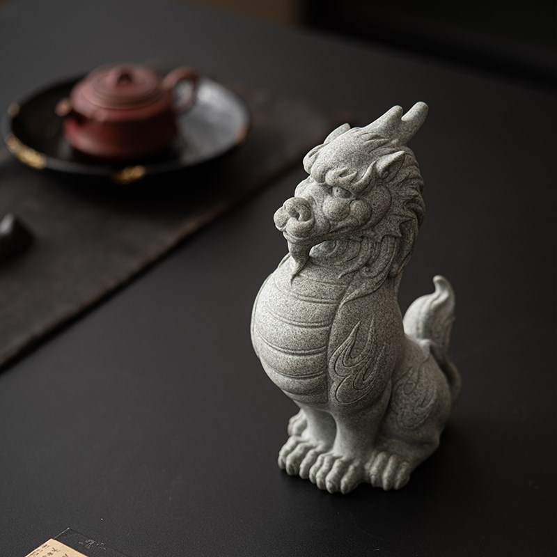 青砂石瑞兽水神兽招财貔貅家居桌面装饰品茶桌茶宠摆件鱼缸造景观