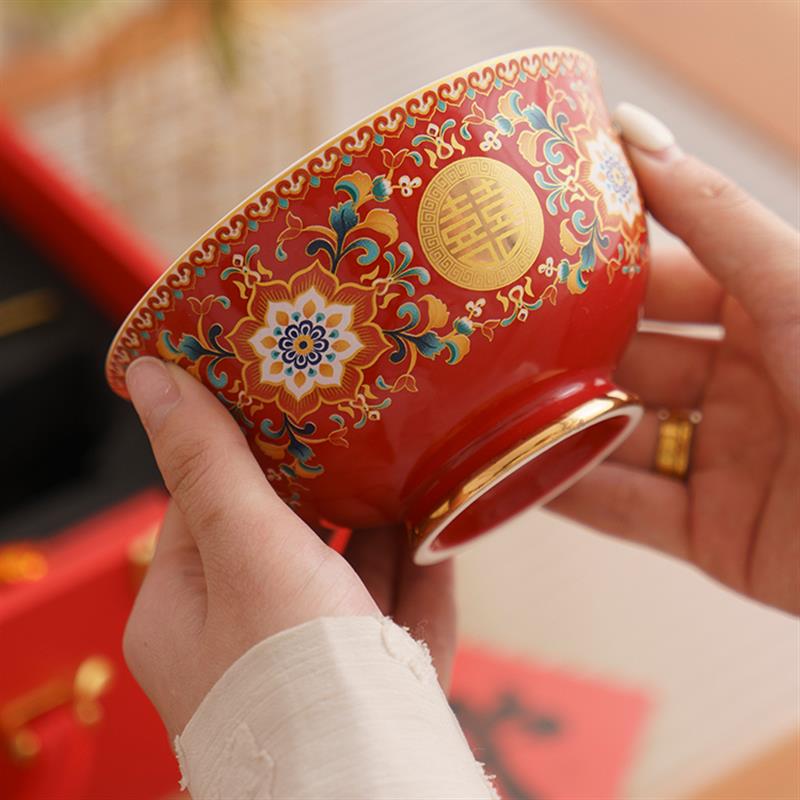 仲夏知己结婚敬茶杯套装婚礼新娘改口好柿发生敬酒杯一对陶瓷盖碗
