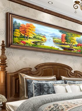 美式卧室装饰画山水风景画欧式油画主卧床头挂画房间老人房新中式