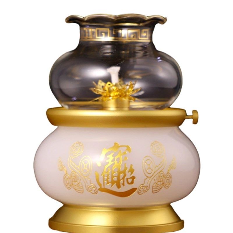 仿汉白玉防风灯芯油灯灯盏招财家用液体油灯供奉观音莲花油灯灯芯