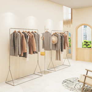 不锈钢实心架服装店银色展示架落地式挂衣架简约衣服陈列架侧挂架