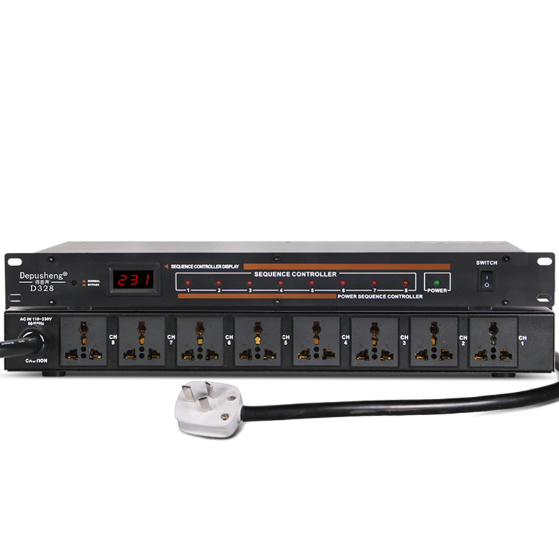 得普声D328电源时序器控制器实时电压显示舞台KTV插座顺序开关