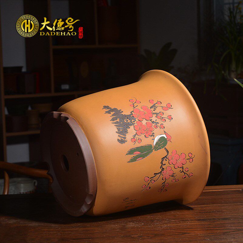 紫砂花盆 宜兴手工彩绘花开富贵大发财树 虎皮兰君子兰兰花兰草盆