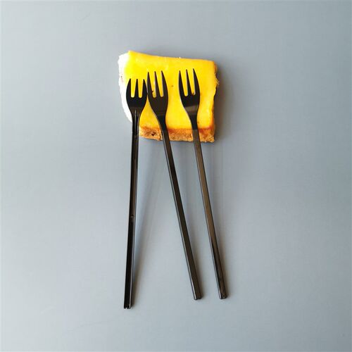 一次性叉子餐具 水果叉蛋糕叉西餐点心叉 甜品叉 加长三齿叉100只