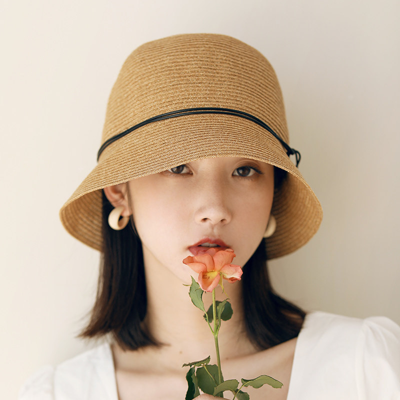 草帽女水桶帽夏季休闲防晒可折叠遮脸帽日系太阳帽小沿遮阳渔夫帽