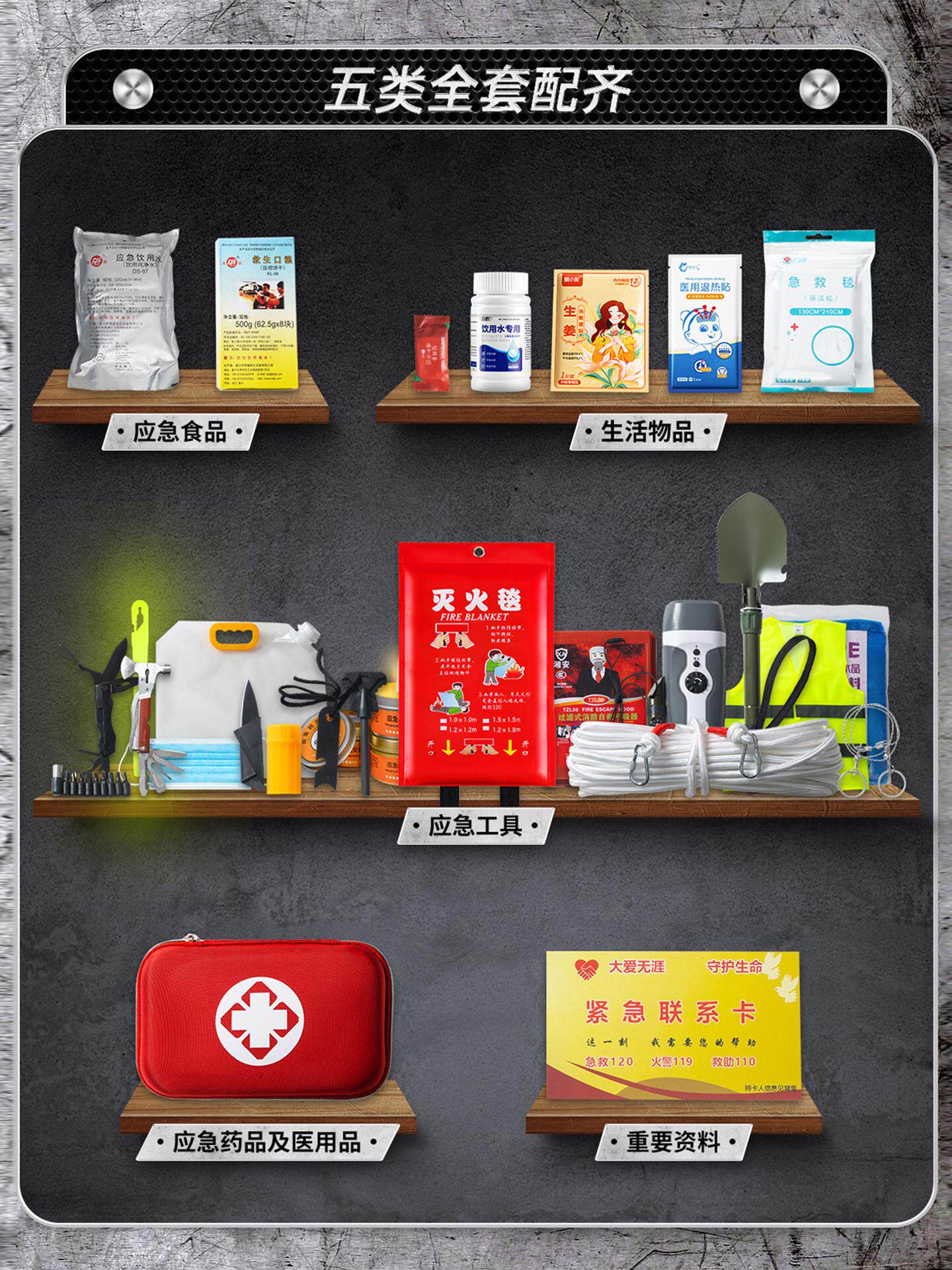 防灾应急装备人防战备救援包便携式家庭应急物资储备末日生存装备