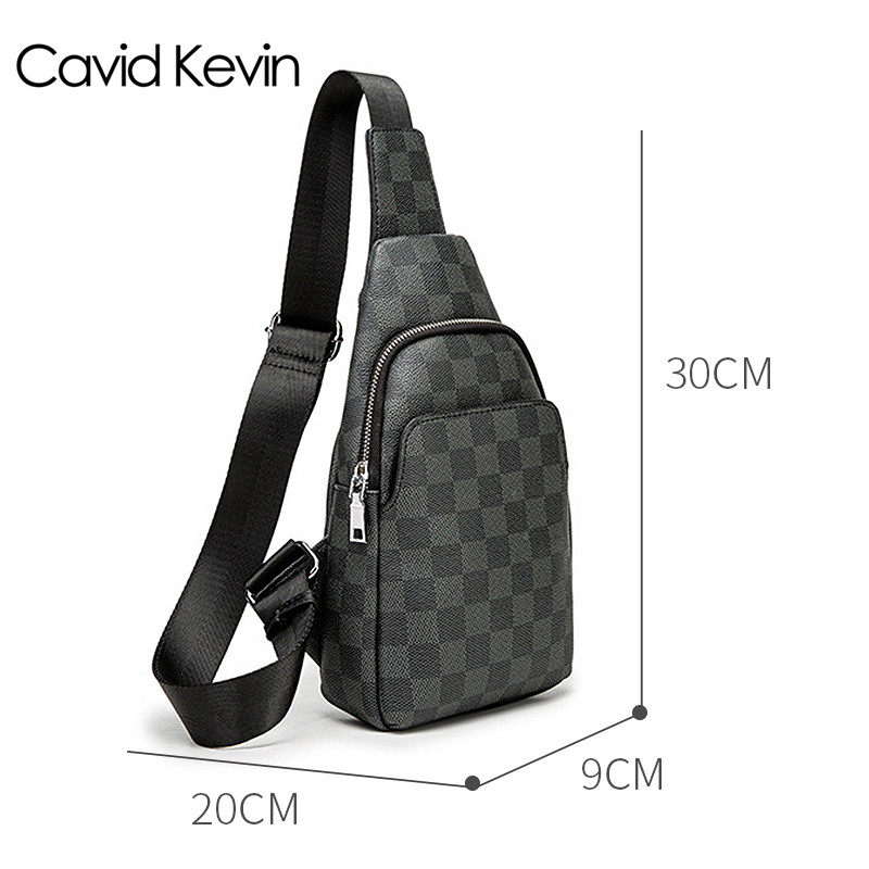 Cavid Kevin欧美格子学生背包休闲户外斜挎包男士运动包牛皮胸包