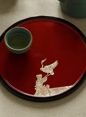 螺钿漆器茶具盘家用实木干泡台中式茶杯甜点水果托盘乔迁新居礼物