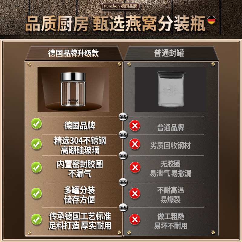 燕窝分装瓶可蒸煮玻璃密封罐食品级厨房家用五谷杂粮收纳盒蜂蜜瓶