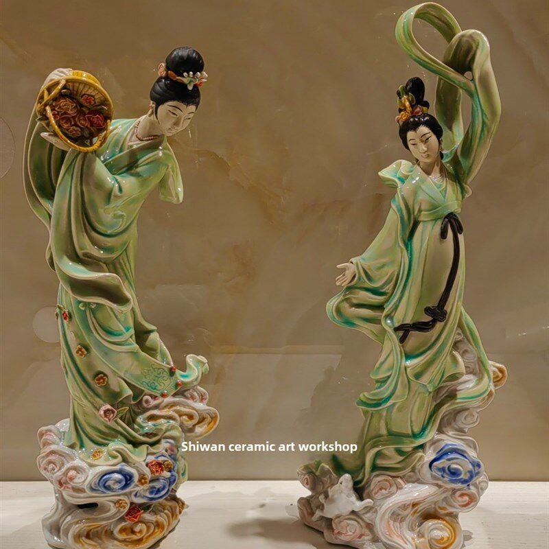 陶瓷仙女散花女士手工家居装饰饰品中国大堂会所嫦娥本月古典美