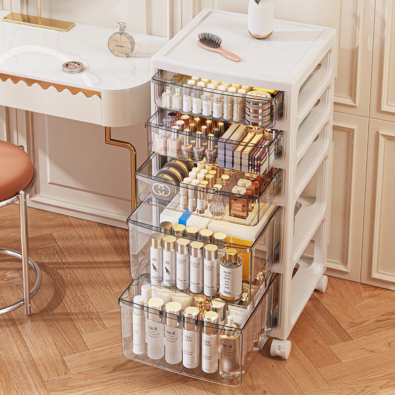 化妆品收纳柜高级感抽屉式梳妆台大容量落地护肤品推车一体可移动
