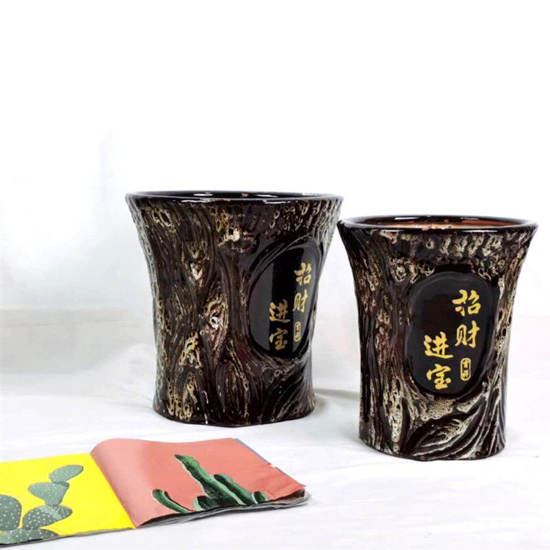 古典新款创意客厅阳台陶瓷花盆大号树桩兰花绿萝发财树盆栽带托盘