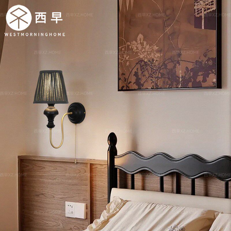 法式复古主卧室床头壁灯高级感中古设计师楼梯过道拉线开关氛围灯
