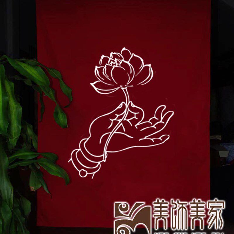 佛手拈花 风水布艺门帘 书房 卧室 茶室 莲花挂帘 佛堂半帘隔断帘