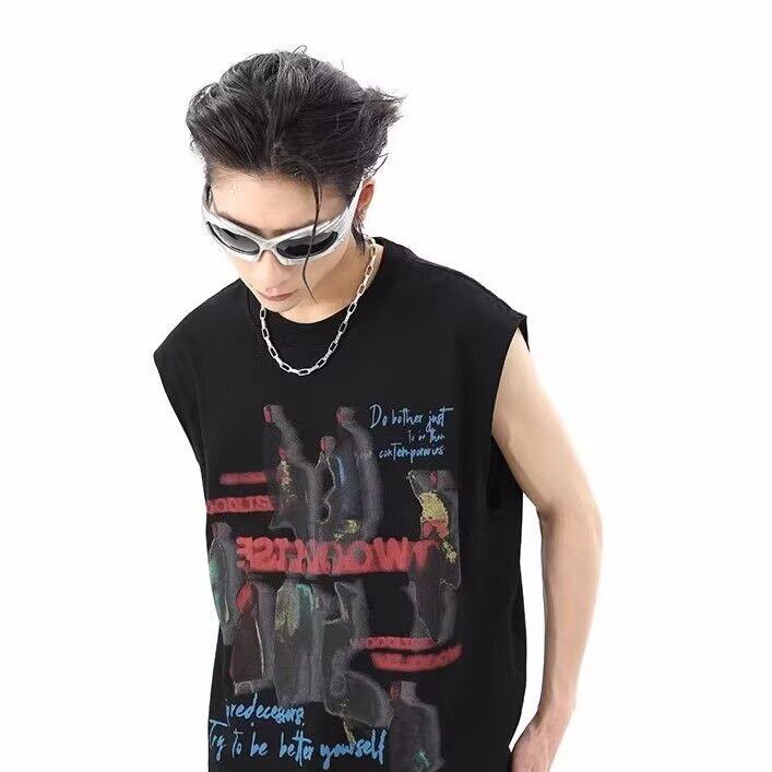 美式嘻哈印花宽松男女背心夏季