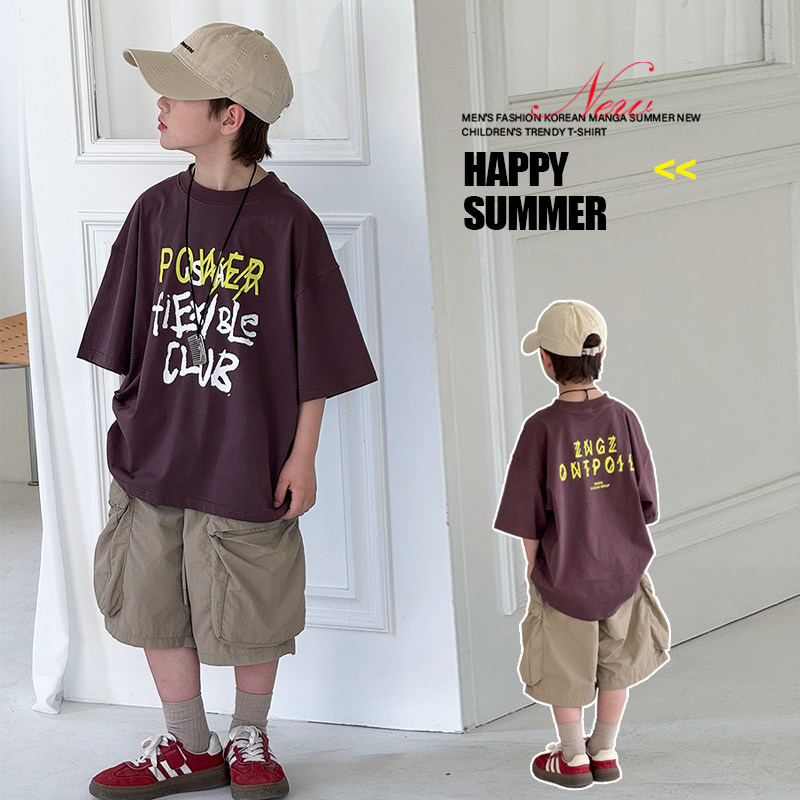 男童t恤男童短袖夏季薄款网红时髦半袖上衣2026新款中大儿童中袖T