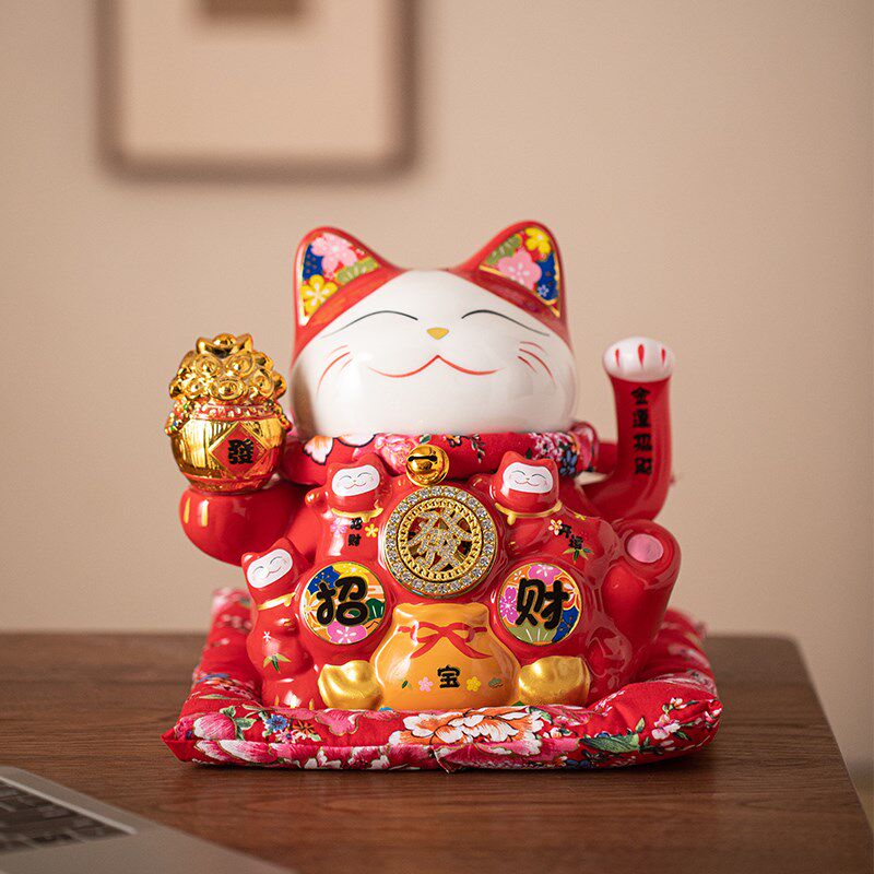 精致摇手招财猫摆件 电动电池自动招手特大号中号小号新款不掉色