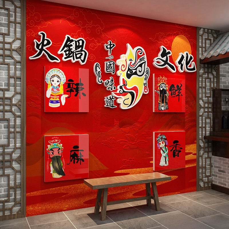 火锅店墙面装饰用品顶部烧烤国潮风小吃酒吧网红打卡脸谱墙贴壁画