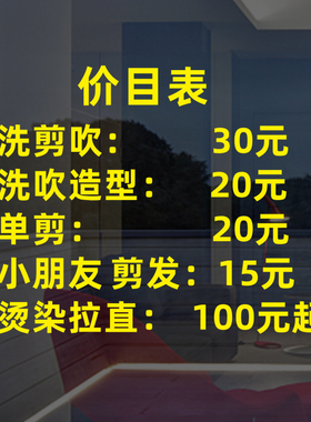 定制理发店价格表墙贴 创意发廊美发店价目表橱窗装饰玻璃门贴纸