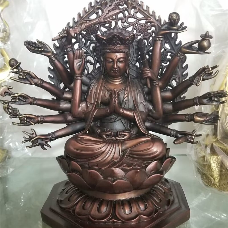 纯铜千手观音菩萨摆件十八臂准提母佛像铜像密宗佛像鼠守护神家居