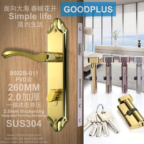 260长304不锈钢房门锁螺丝孔距210MM220MM加长面板85孔配8545锁体