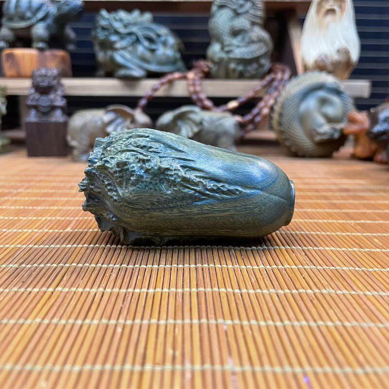 天然绿檀木雕白菜手把件百财把玩件紫檀白菜挂件木质雕刻工艺品