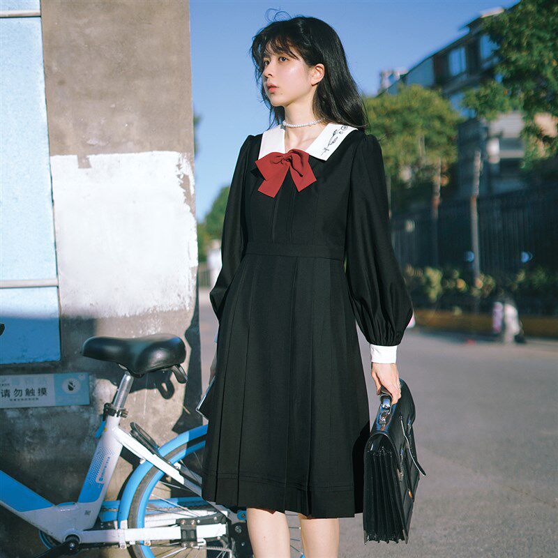 樱花家族jk制服【甜酒舞会】复古学院风连衣裙中长款百褶裙长袖女