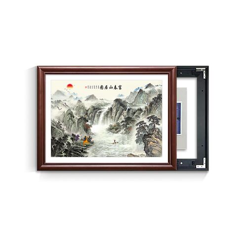 新中式电表箱装饰画免打孔2026新款餐厅弱配电箱遮挡山水挂画实木