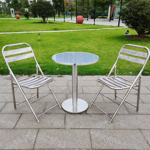 商用不锈钢桌子小圆桌工业凤烧烤店奶茶店咖啡厅金属复古折叠桌椅